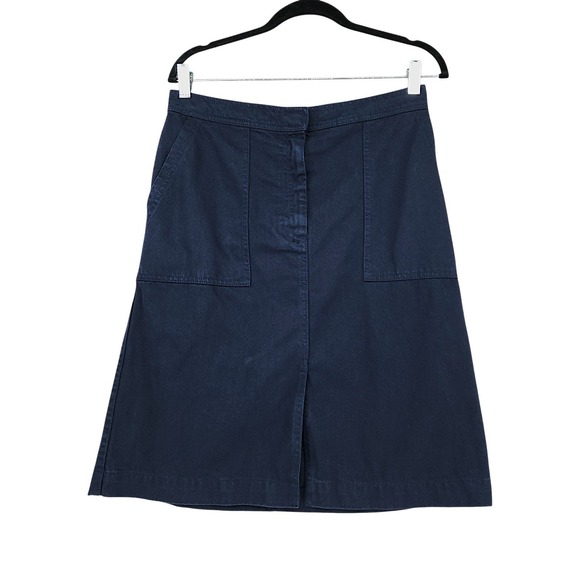 J. Crew Dresses & Skirts - J Crew Skirt 8 Navy Blue Chambray Cotton Patch Pocket A-Line Coastalgrandma Boho